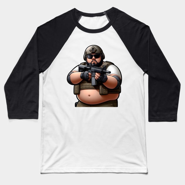 Tactical Fatman Baseball T-Shirt by Rawlifegraphic